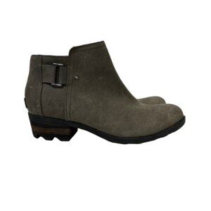 Sorel Lolla Gray Suede Lugged Buckle Ankle Boot Casual Size 7 Moto, boho